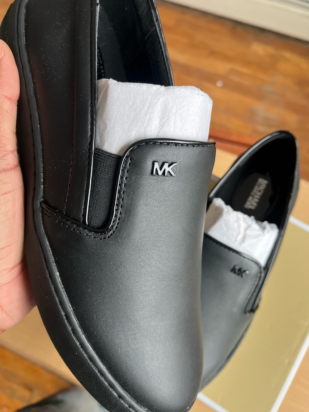 Michael Kors Keaton Black Leather Slip-On Loafers 9.5 - Picture 2 of 11